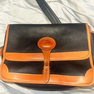 Vintage Dooney & Bourke Surrey All Weather Leather Black & British Tan Saddlebag